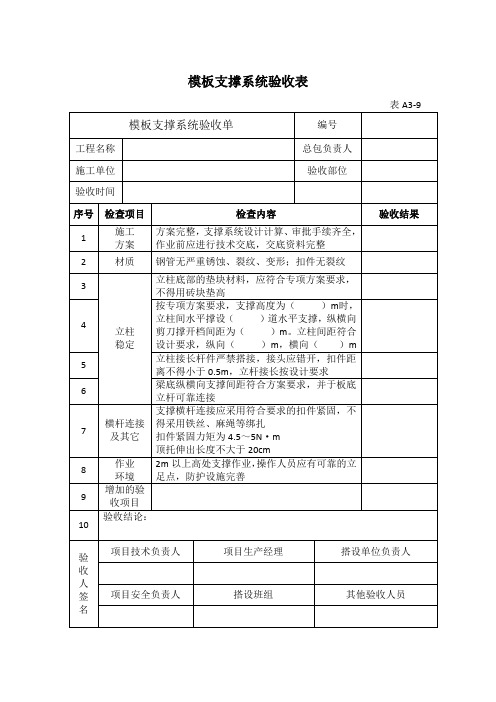 模板支撑系统验收表