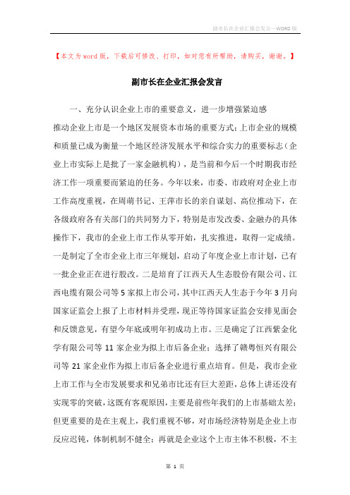 副市长在企业汇报会发言