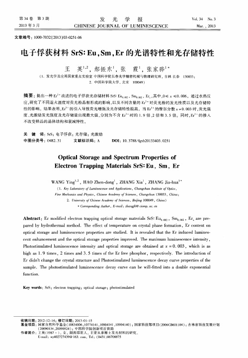 电子俘获材料SrS：Eu,Sm,Er的光谱特性和光存储特性