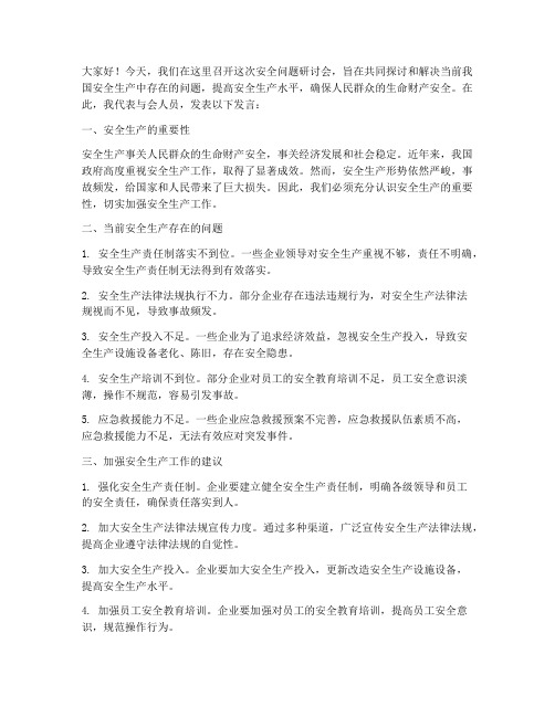 安全问题研讨会发言稿范文