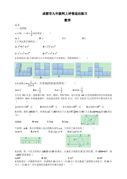 成都市九年级网上评卷适应练习