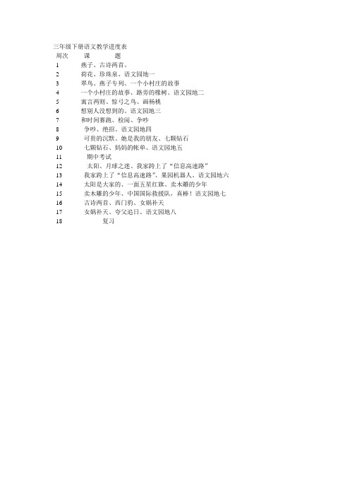 三年级下语文教学进度表