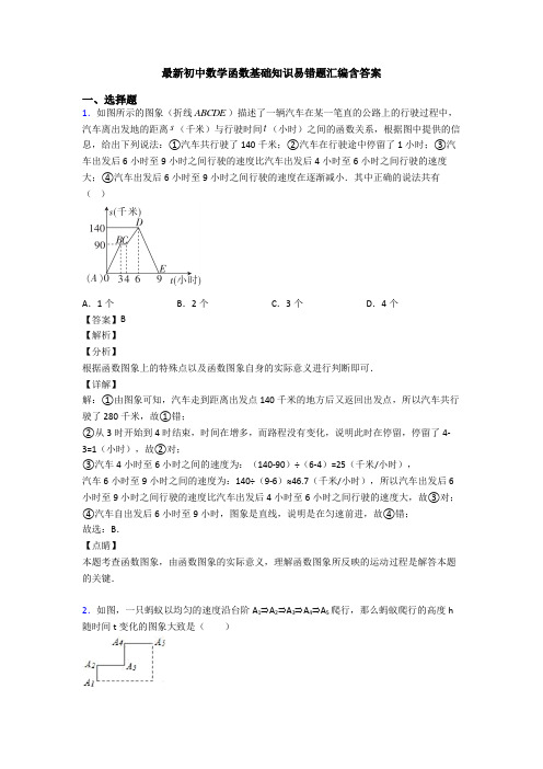 最新初中数学函数基础知识易错题汇编含答案