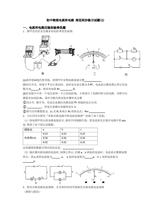初中物理电流和电路 培优同步练习试题(1)