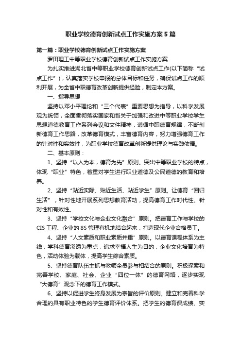 职业学校德育创新试点工作实施方案5篇