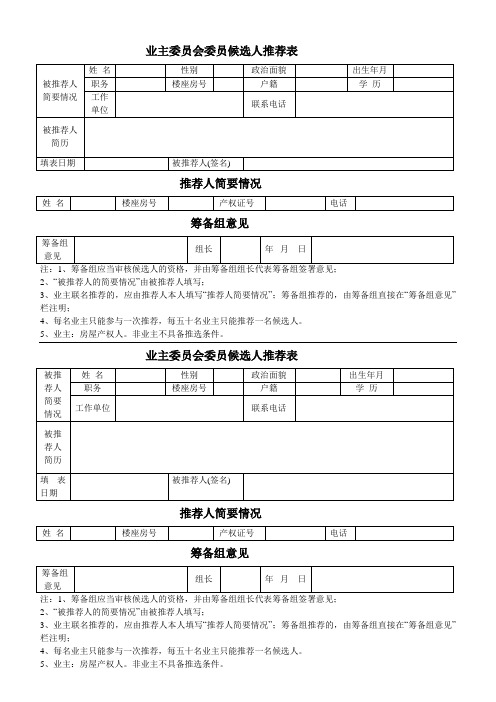 业主委员会委员候选人表