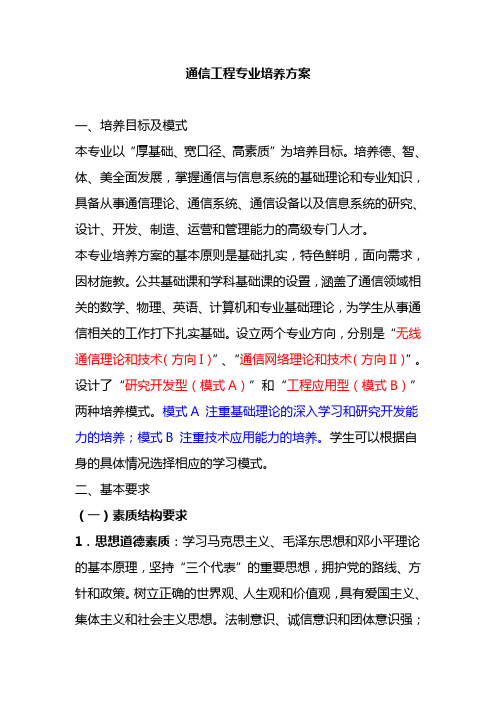 通信工程专业培养方案