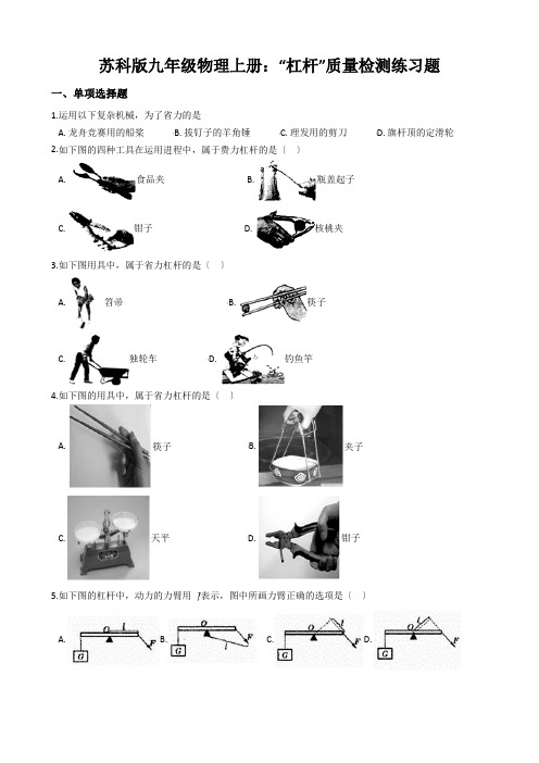 苏科版九年级物理上册：“杠杆”质量检测练习题