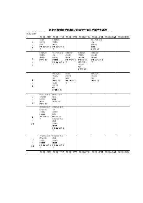 河北科技师范学院课程表