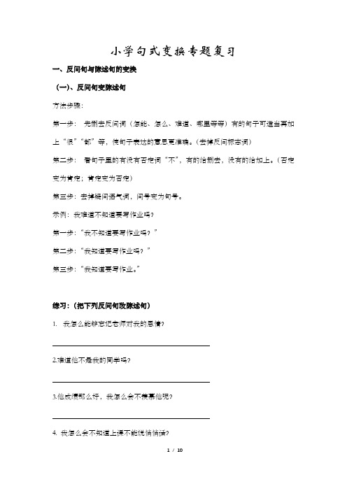 小学句式变换专题复习-2023-2024学年语文六年级下册统编版