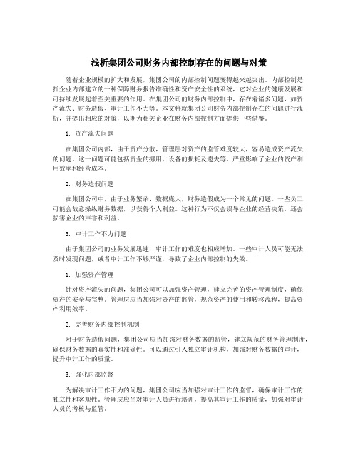 浅析集团公司财务内部控制存在的问题与对策