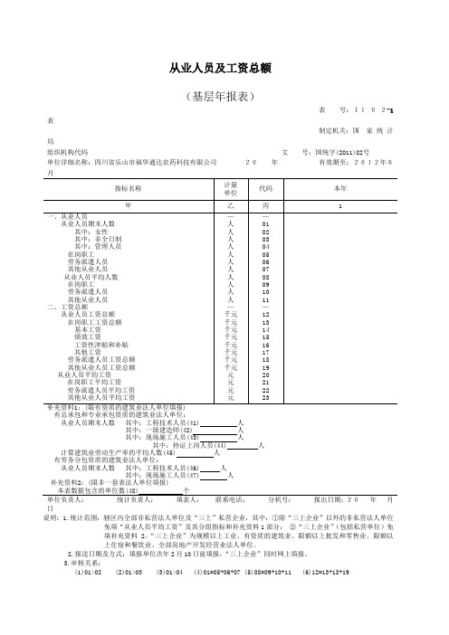 劳动工资报表表式