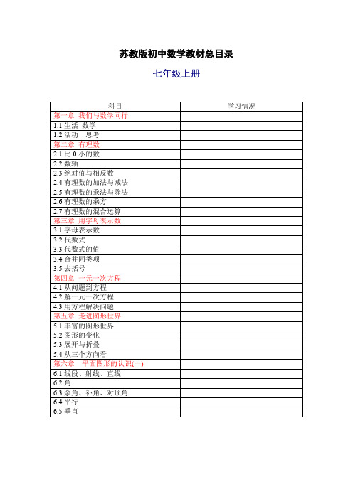 苏教版初中数学教材_总目录