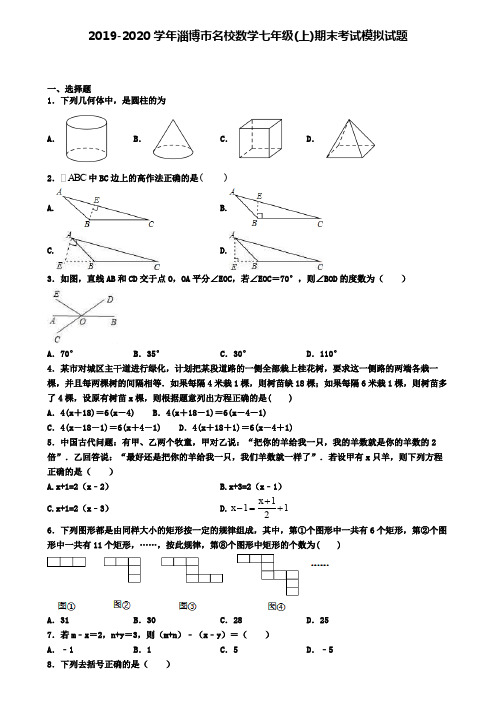 2019-2020学年淄博市名校数学七年级(上)期末考试模拟试题