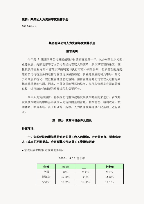 案例：某集团人力资源年度预算手册