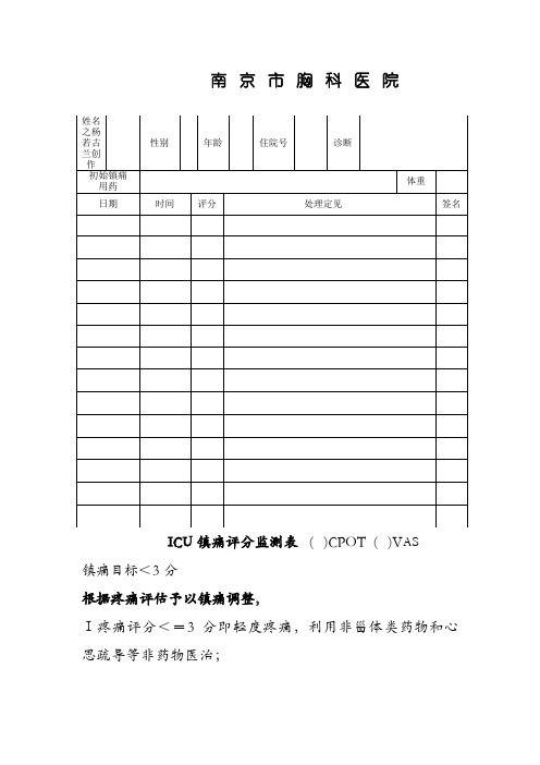 ICU镇静镇痛评分表