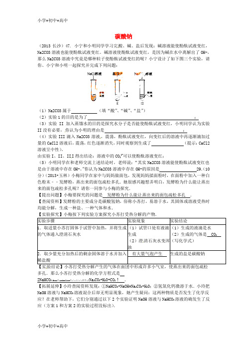 教育最新K122013年中考化学试题汇编 3 化学实验与探究 考点17 科学探究 4酸碱盐和氧化物 2碳酸钠