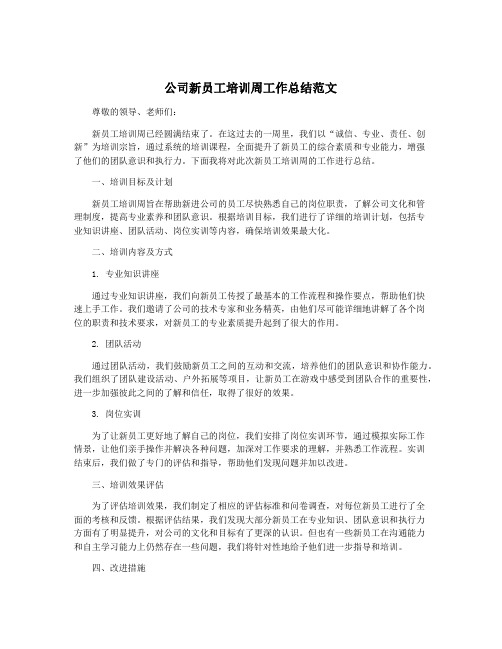公司新员工培训周工作总结范文