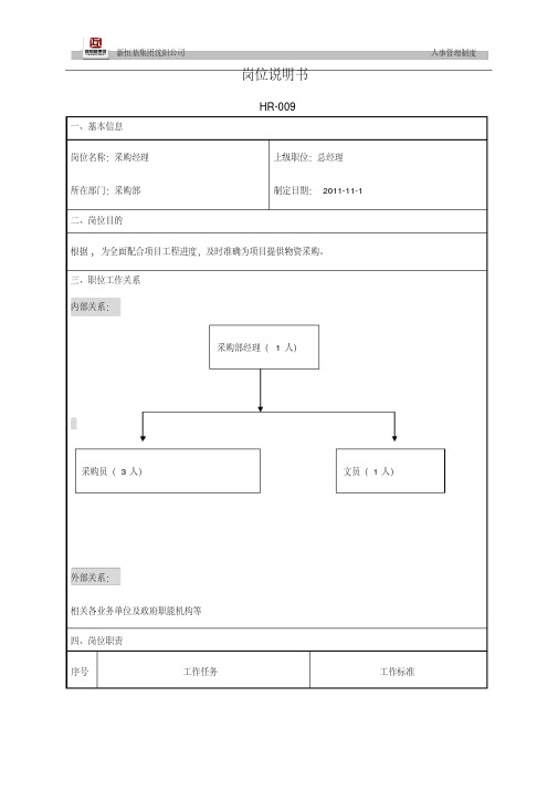 采购经理岗位说明