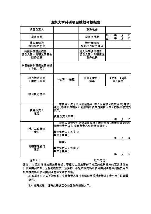 山东大学科研项目绩效考核报告