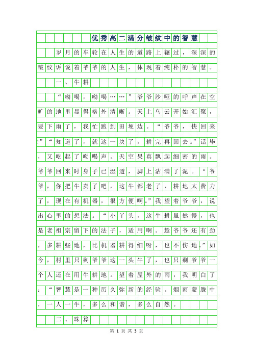 2019年优秀高二满分作文范文600字-皱纹中的智慧