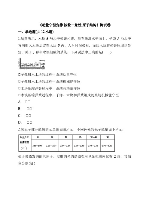 高三基础复习：《动量守恒定律 波粒二象性 原子结构》测试卷及答案