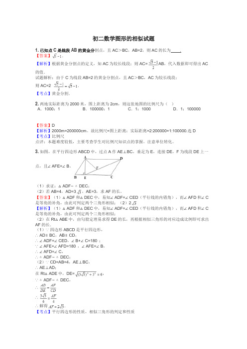 初二数学图形的相似试题
