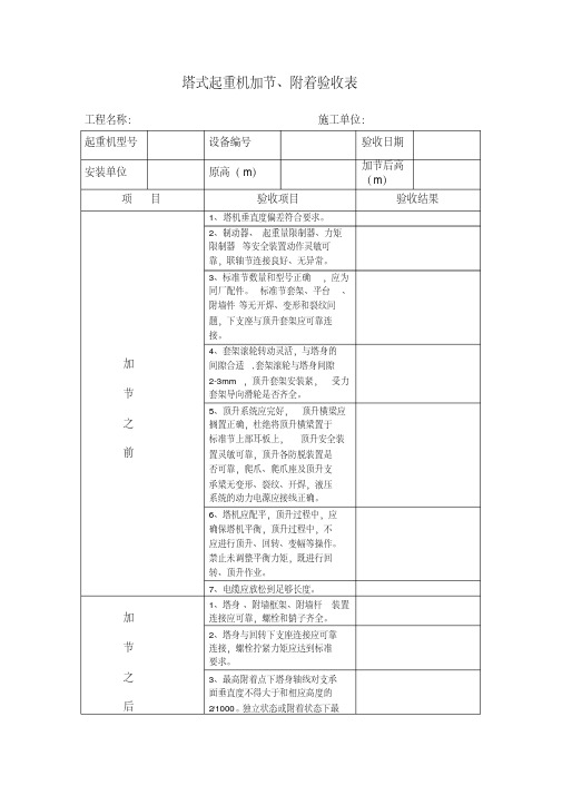 塔式起重机加节、附着验收表