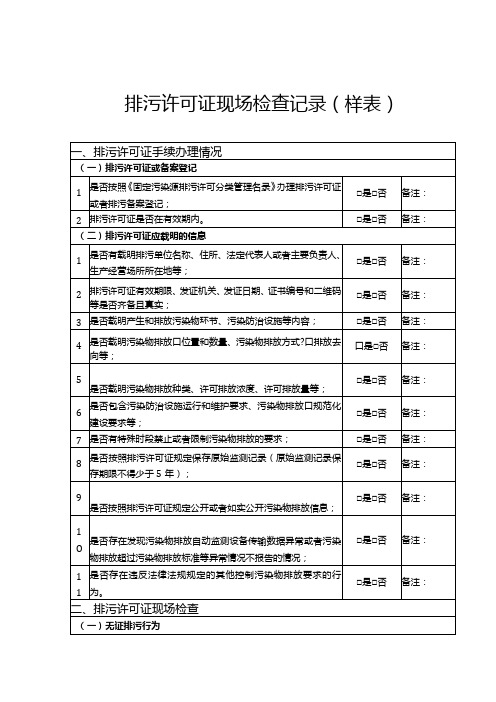 排污许可证现场检查记录