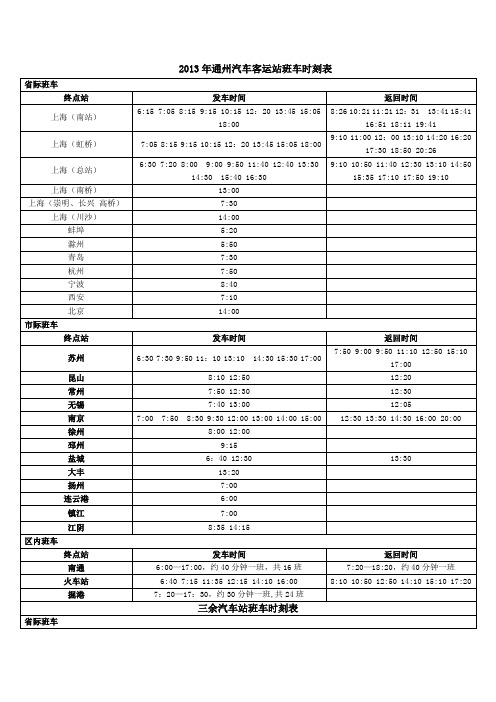 2013通州汽车客运站班车时刻表