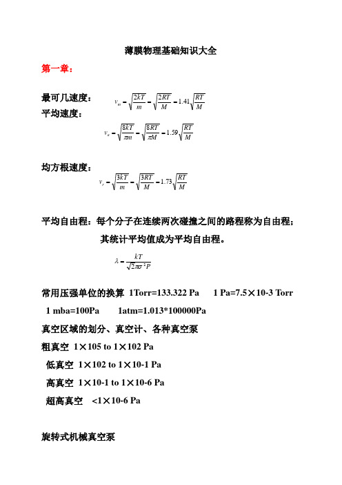 薄膜物理与技术基本概念常识大全