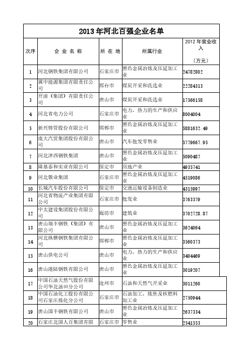 【VIP专享】2013年河北百强企业名单