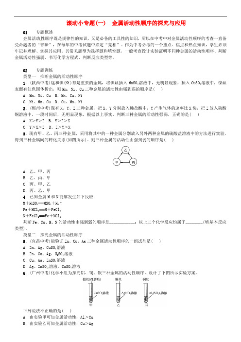 九年级化学下册第八单元金属和金属材料滚动小专题(一)金属活动性顺序的探究与应用同步练习(新)新人教版