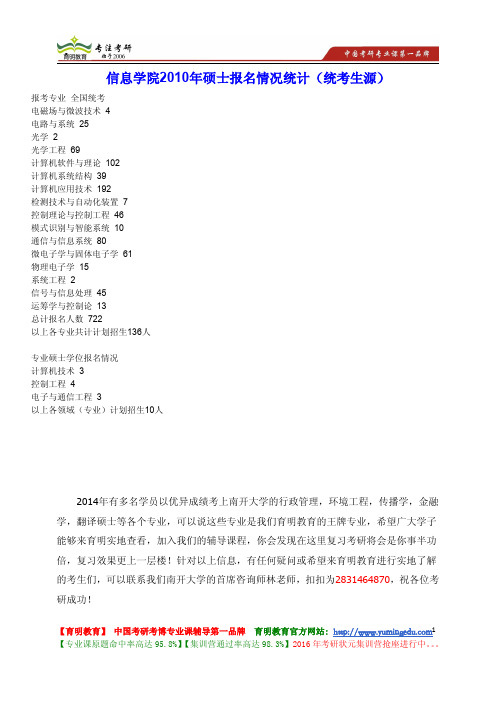南开大学 信息学院 2010年硕士 报名情况统计(统考生源)