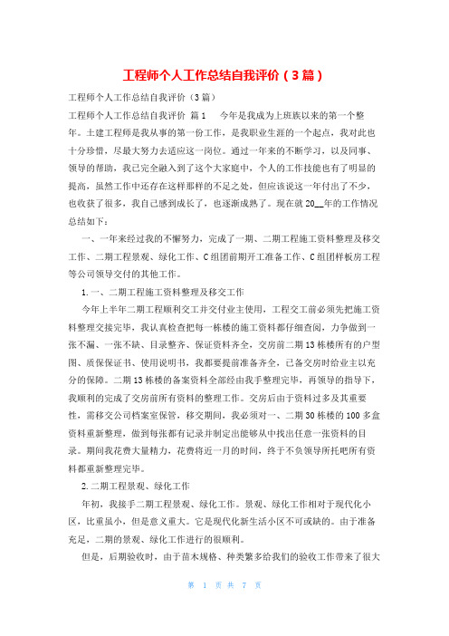 工程师个人工作总结自我评价(3篇)