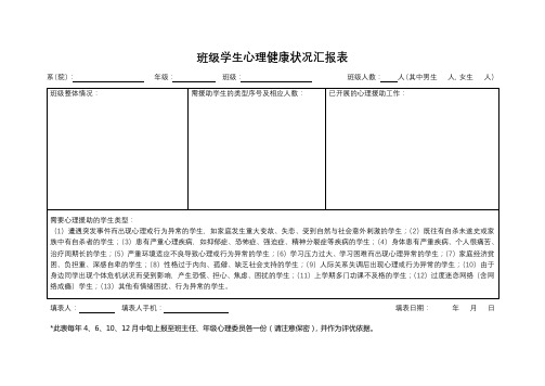 班级学生心理健康状况汇报表【模板】