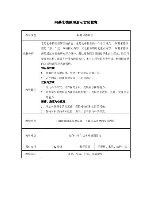 阿基米德演示实验教案