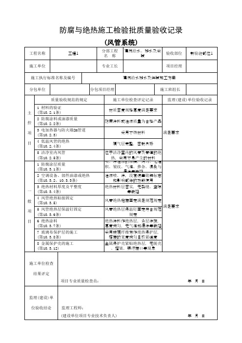 (上海市新版)防腐与绝热施工检验批质量验收记录(风管系统)