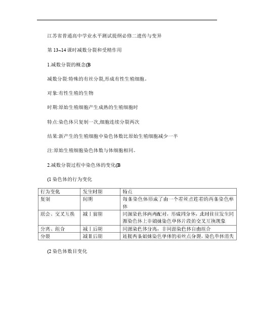 江苏省普通高中生物学业水平测试提纲(必修二)