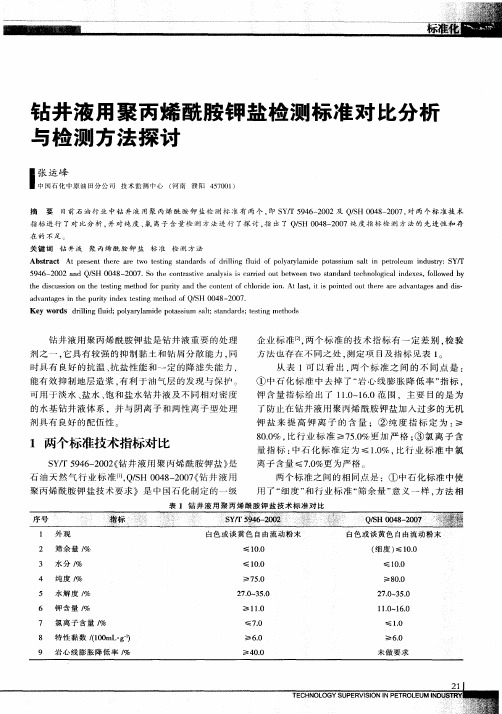 钻井液用聚丙烯酰胺钾盐检测标准对比分析与检测方法探讨