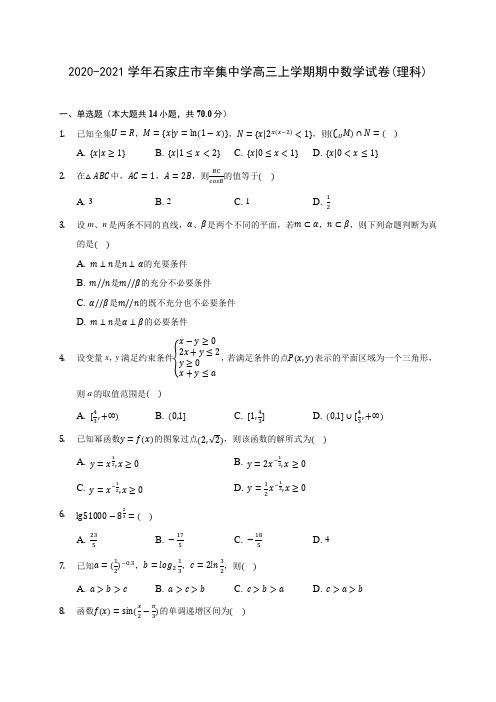 2020-2021学年石家庄市辛集中学高三上学期期中数学试卷(理科)(含解析)