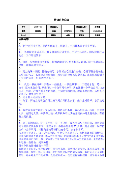 企业各部门员工访谈记录表 (6).doc