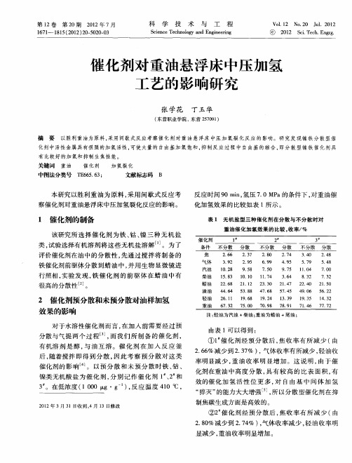 催化剂对重油悬浮床中压加氢工艺的影响研究