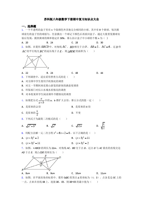 苏科版八年级数学下册期中复习知识点大全