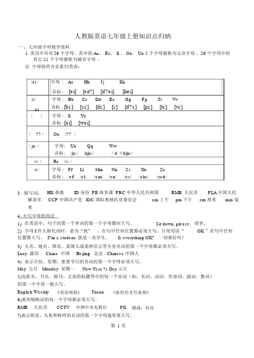 人教版七年级英语上册-笔记归纳