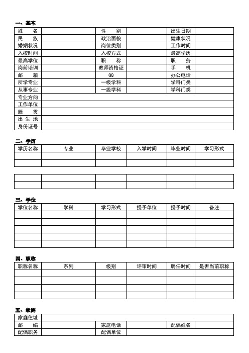 新聘教师信息登记表