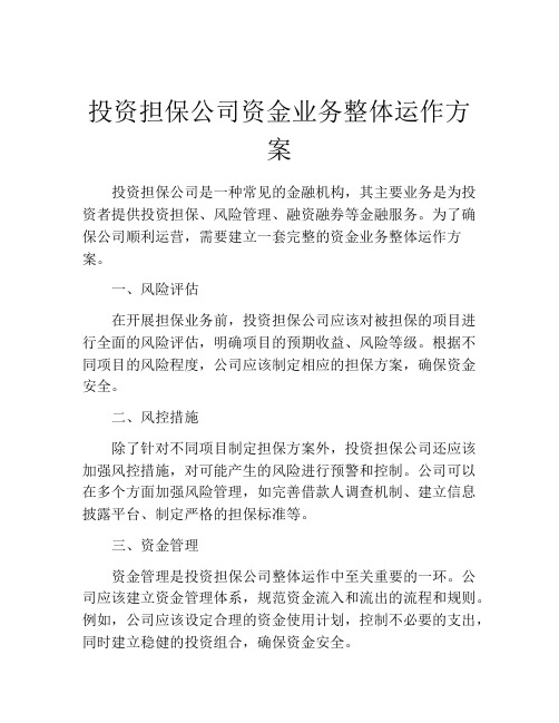 投资担保公司资金业务整体运作方案