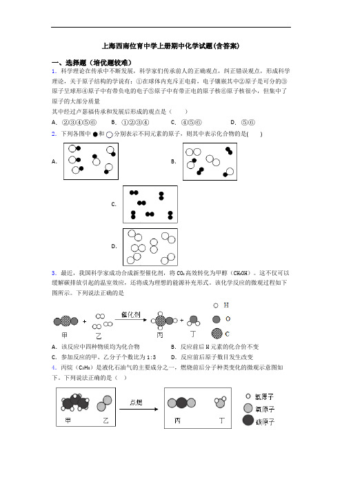 上海西南位育中学上册期中化学试题(含答案)