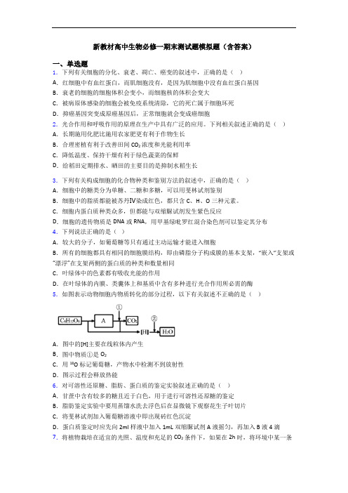 新教材高中生物必修一期末测试题模拟题(含答案)