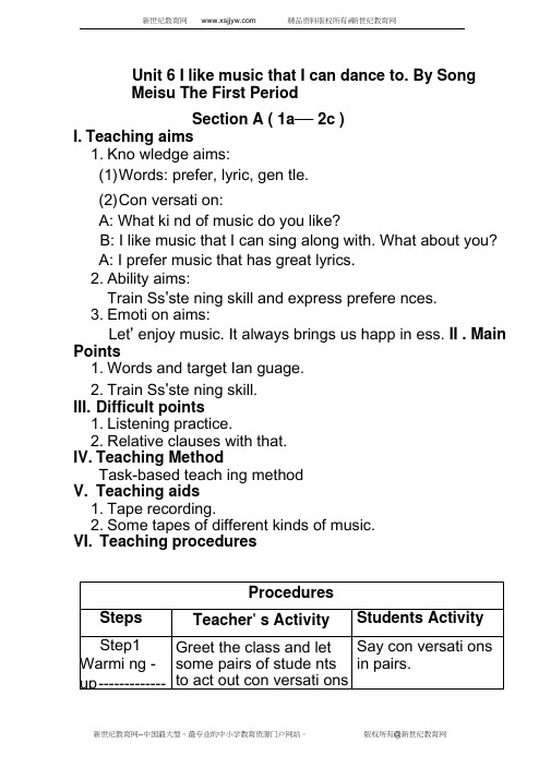 九年级全Unit6IlikemusicthatIcandanceto.全单元(6课时教案)